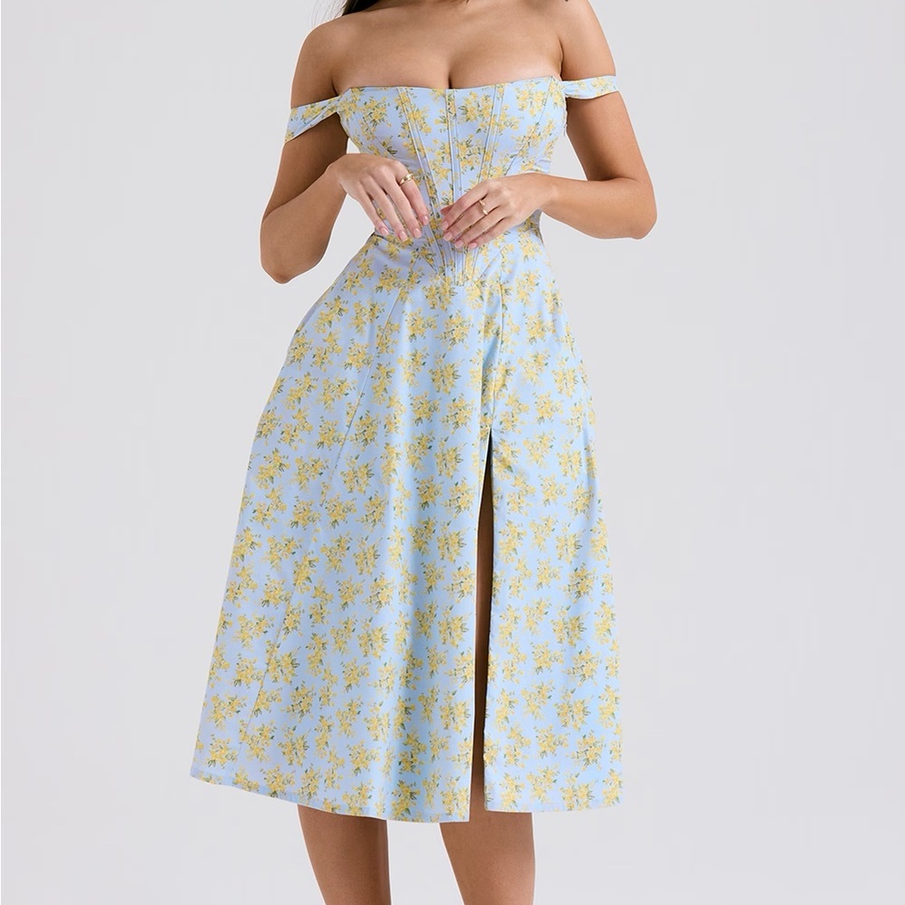 NWT House of CB Saira Blue Floral Corset Midi Dress XS